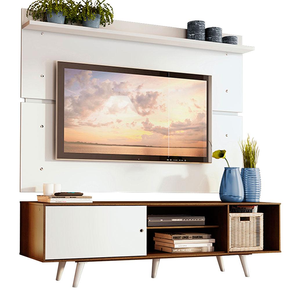 Rack Madesa Dubai e Painel para TV até 65 Polegadas com Pés - Rustic/Branco 6E09