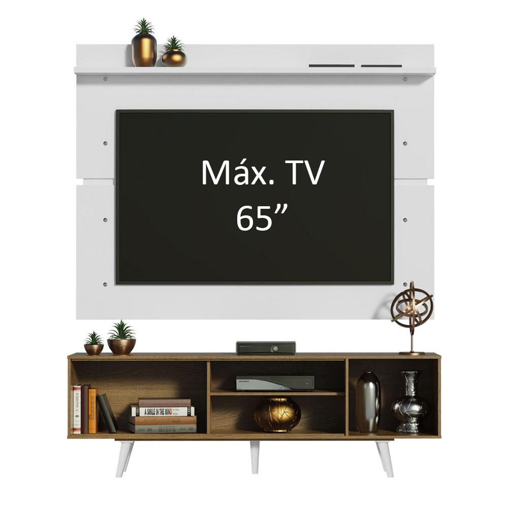 Rack Madesa Dubai e Painel para TV até 65 Polegadas com Pés - Rustic/Branco 6E09
