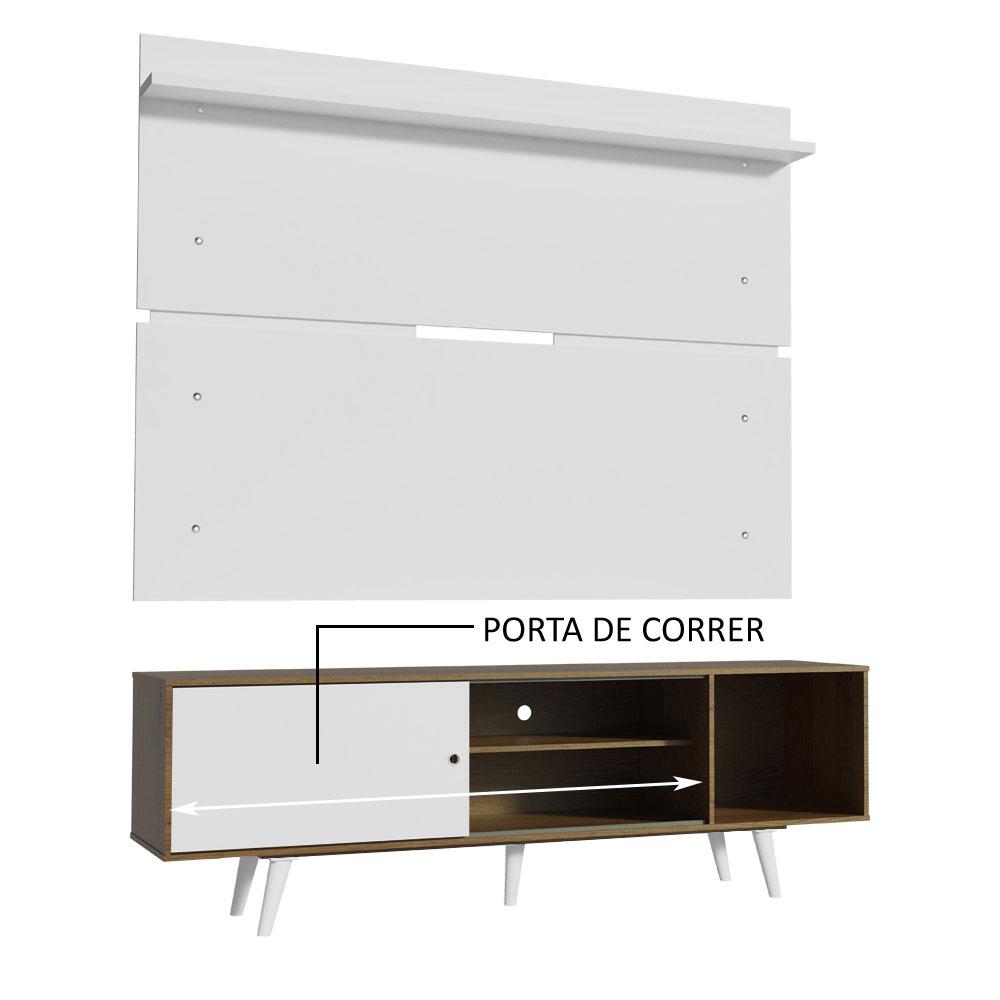 Rack Madesa Dubai e Painel para TV até 65 Polegadas com Pés - Rustic/Branco 6E09