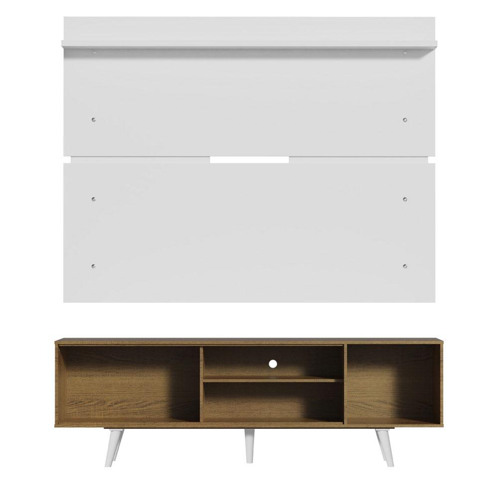 Rack Madesa Dubai e Painel para TV até 65 Polegadas com Pés - Rustic/Branco 6E09