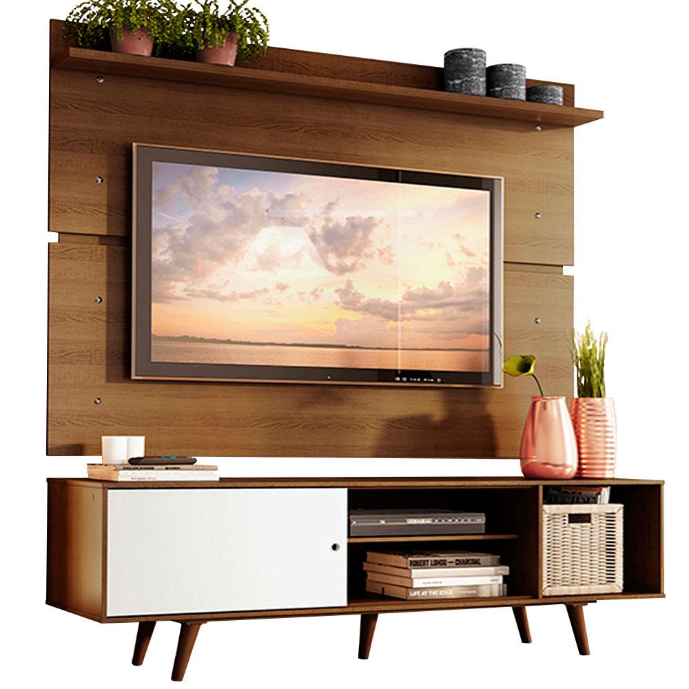 Rack Madesa Dubai e Painel para TV até 65 Polegadas com Pés - Rustic/Branco 6E5Z