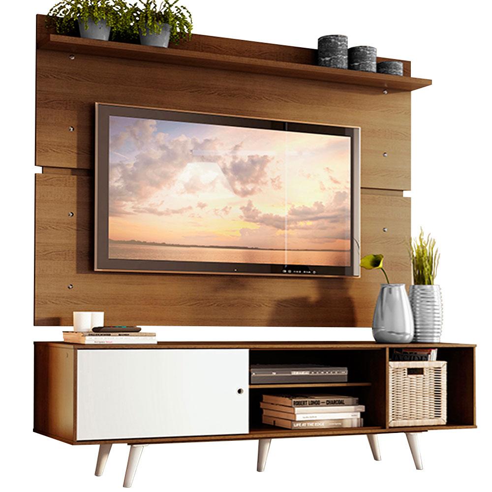 Rack Madesa Dubai e Painel para TV até 65 Polegadas com Pés - Rustic/Branco 6E6E
