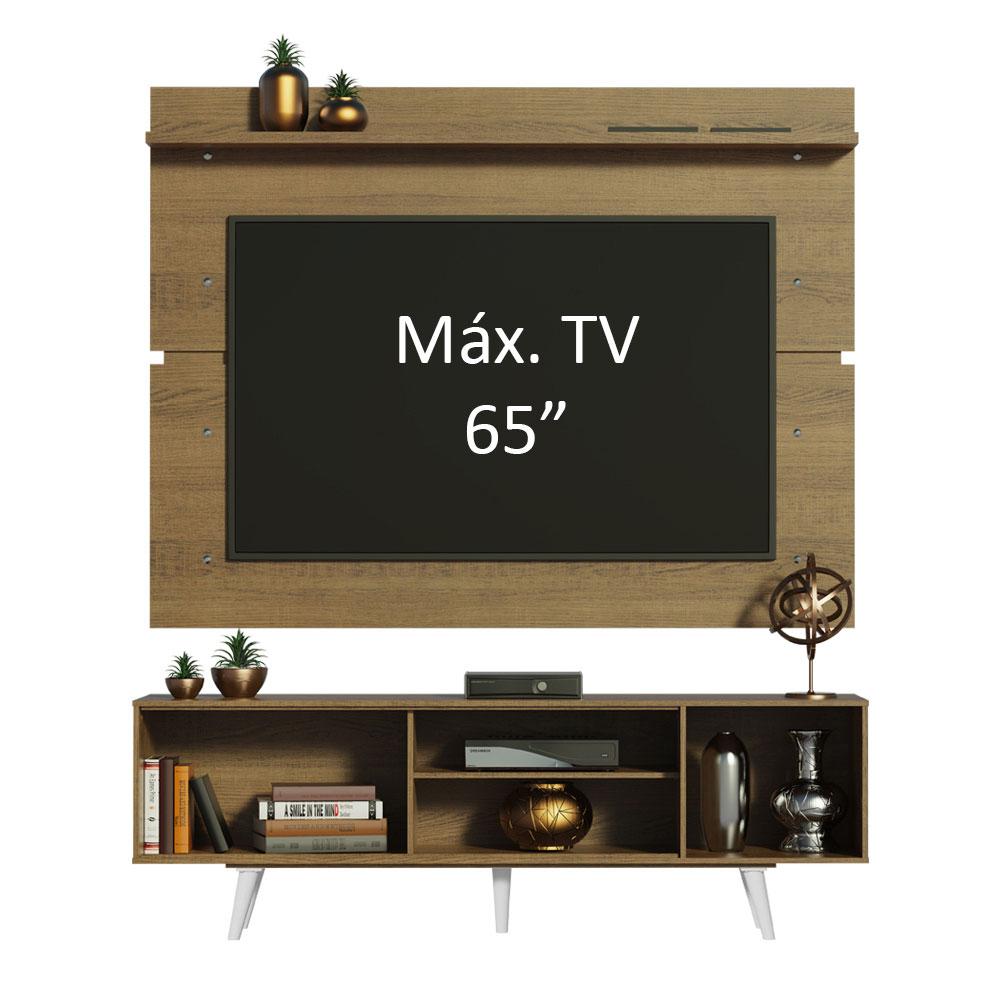Rack Madesa Dubai e Painel para TV até 65 Polegadas com Pés - Rustic/Branco 6E6E
