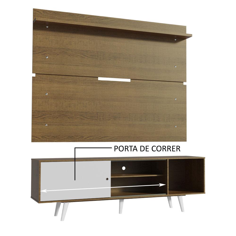 Rack Madesa Dubai e Painel para TV até 65 Polegadas com Pés - Rustic/Branco 6E6E