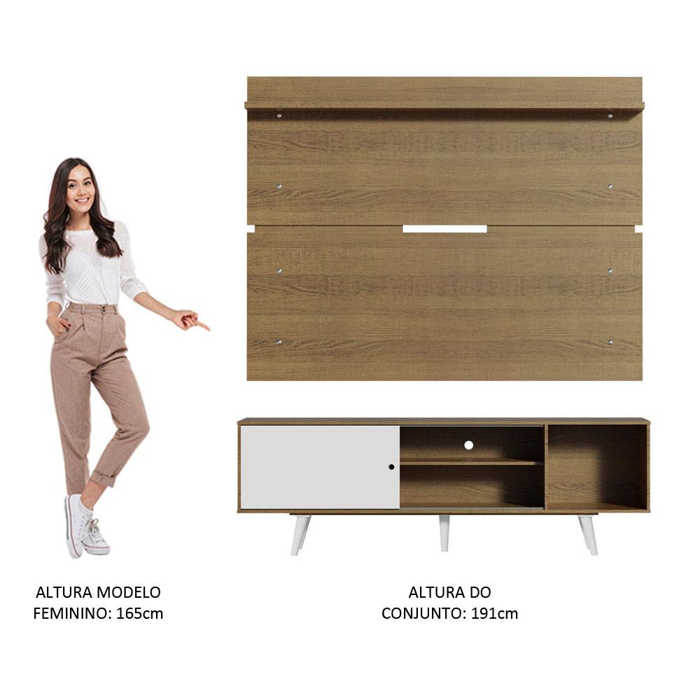 Rack Madesa Dubai e Painel para TV até 65 Polegadas com Pés - Rustic/Branco 6E6E