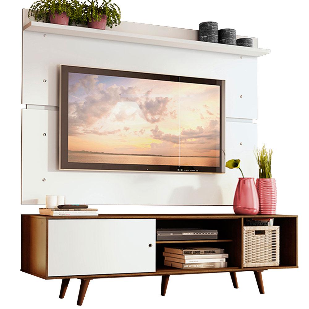 Rack Madesa Dubai e Painel para TV até 65 Polegadas com Pés - Rustic/Branco 6E9B