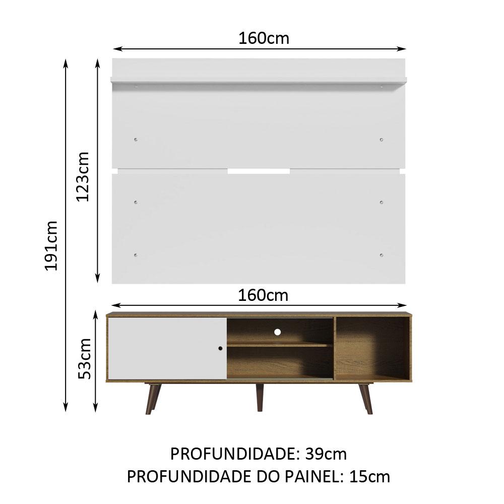 Rack Madesa Dubai e Painel para TV até 65 Polegadas com Pés - Rustic/Branco 6E9B