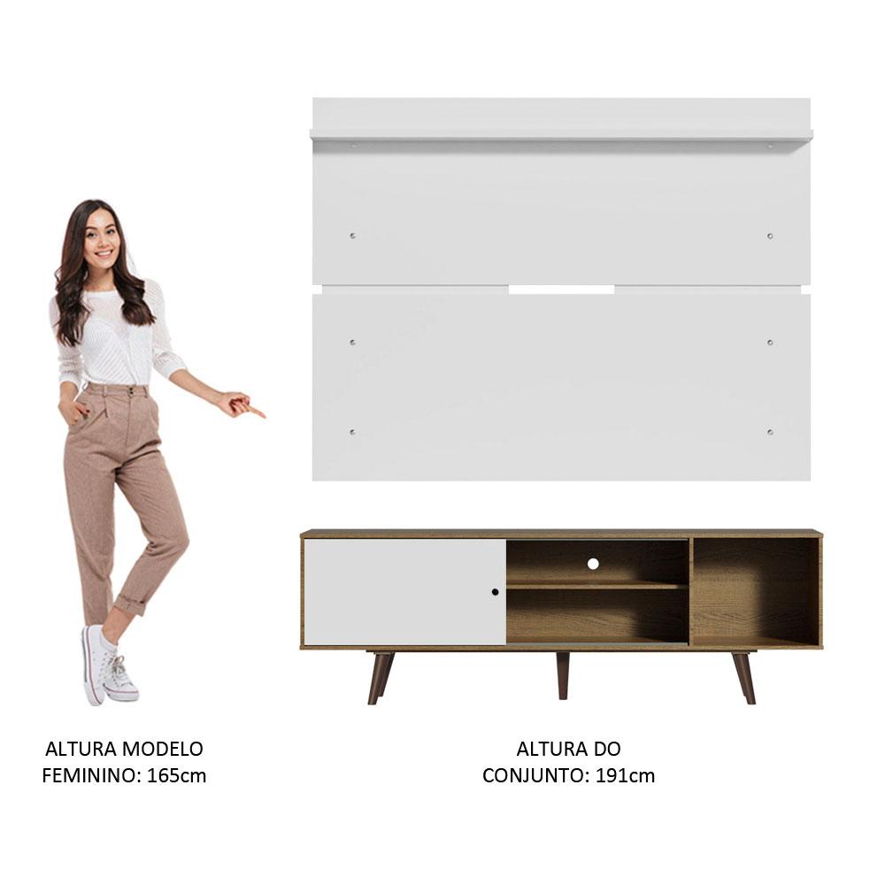 Rack Madesa Dubai e Painel para TV até 65 Polegadas com Pés - Rustic/Branco 6E9B