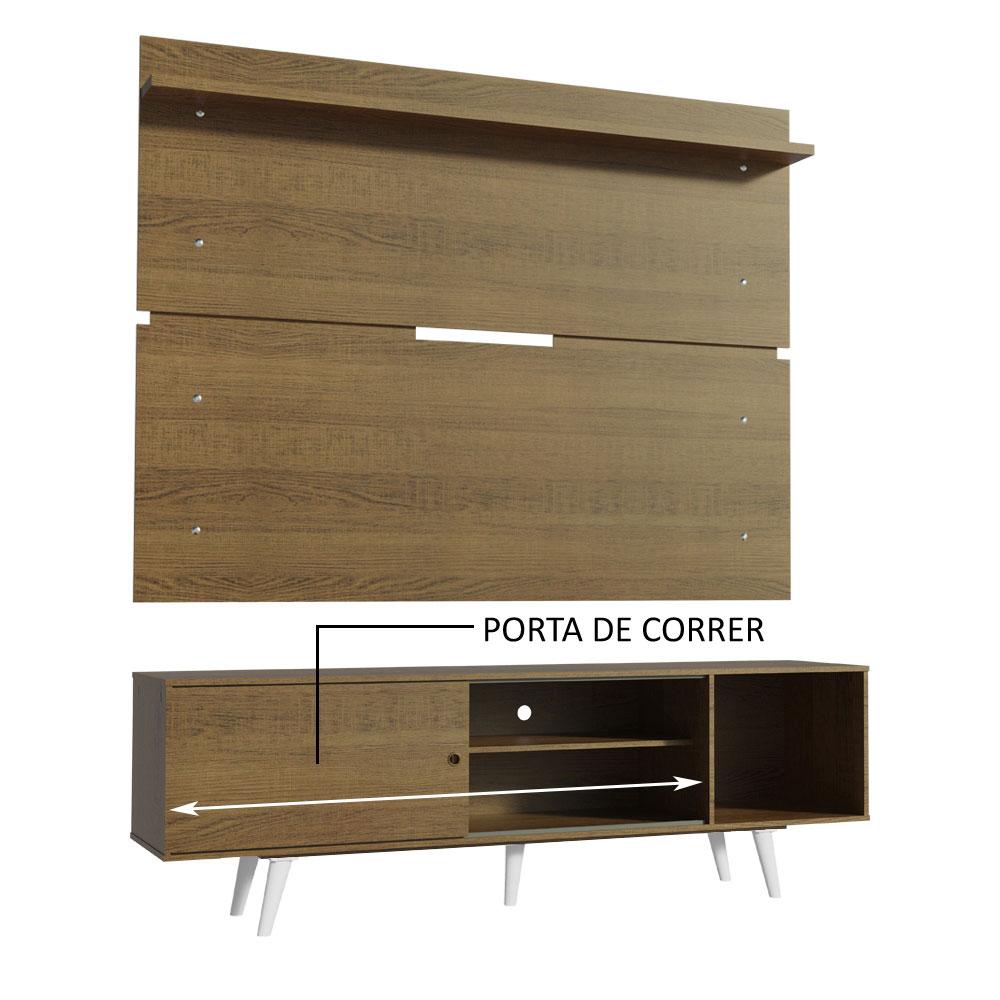 Rack Madesa Dubai e Painel para TV até 65 Polegadas com Pés - Rustic/Branco