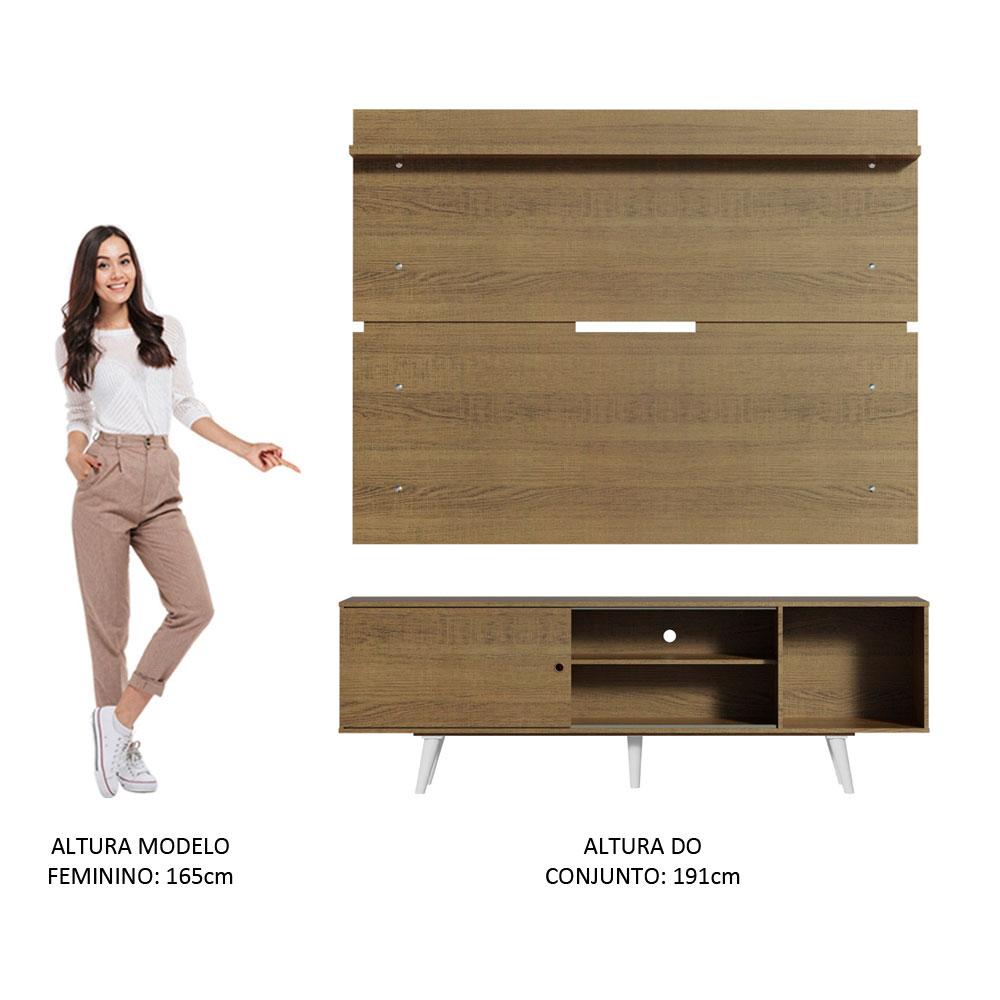 Rack Madesa Dubai e Painel para TV até 65 Polegadas com Pés - Rustic/Branco