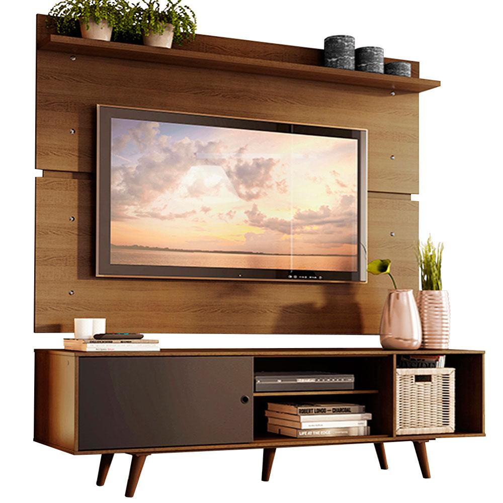 Rack Madesa Dubai e Painel para TV até 65 Polegadas com Pés - Rustic/Preto 7K5Z