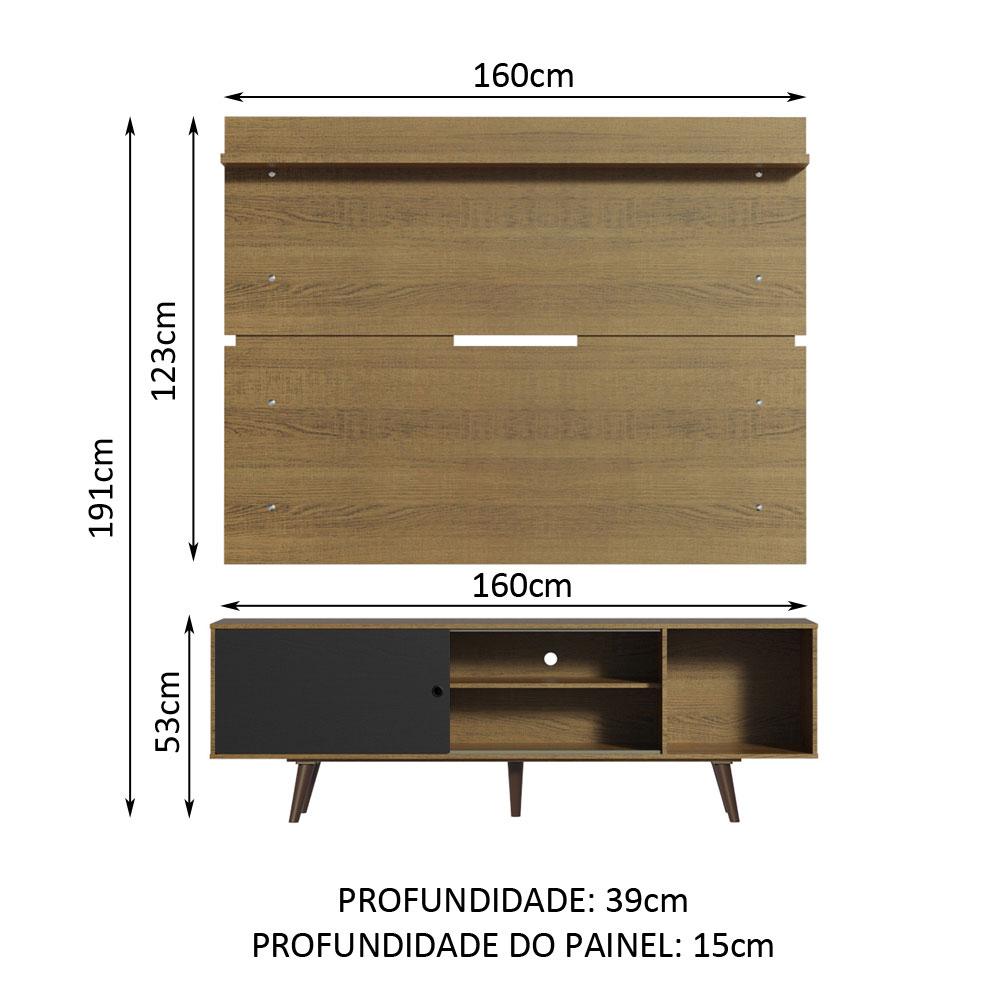 Rack Madesa Dubai e Painel para TV até 65 Polegadas com Pés - Rustic/Preto 7K5Z
