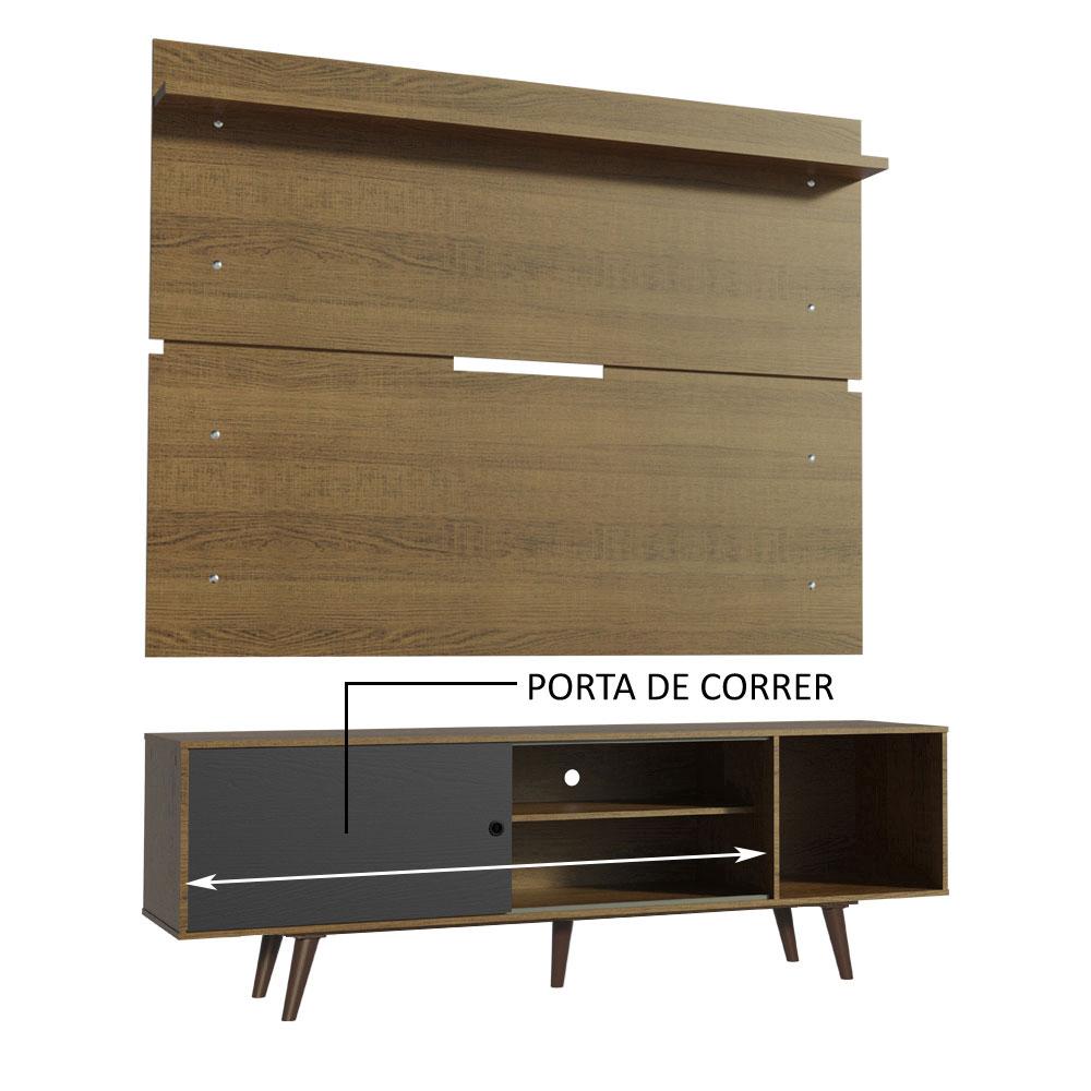 Rack Madesa Dubai e Painel para TV até 65 Polegadas com Pés - Rustic/Preto 7K5Z