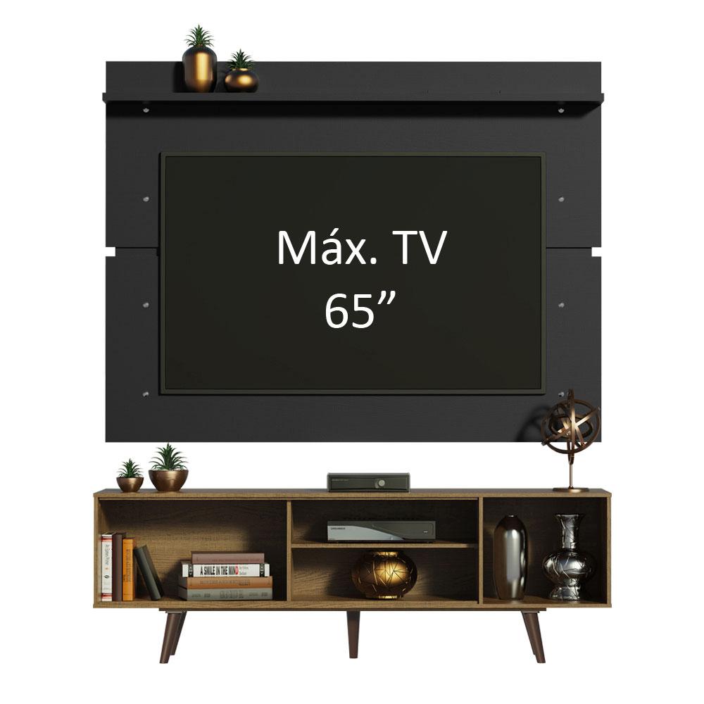 Rack Madesa Dubai e Painel para TV até 65 Polegadas com Pés - Rustic/Preto 7KD8