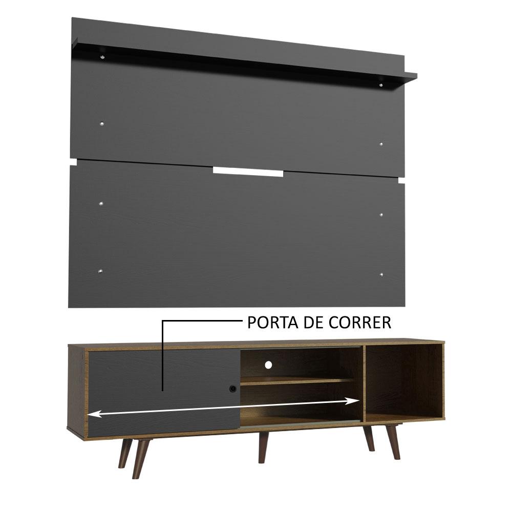 Rack Madesa Dubai e Painel para TV até 65 Polegadas com Pés - Rustic/Preto 7KD8