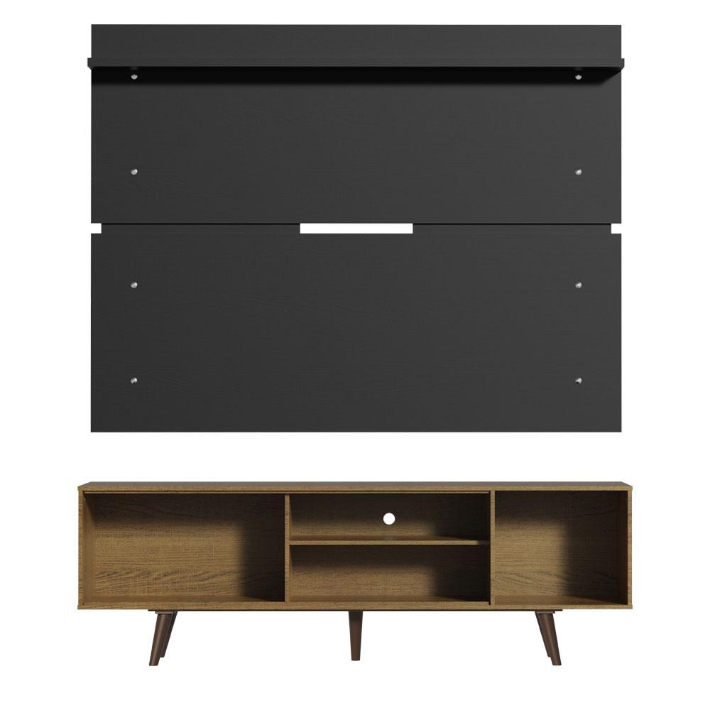 Rack Madesa Dubai e Painel para TV até 65 Polegadas com Pés - Rustic/Preto 7KD8