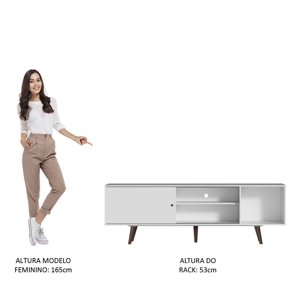 Rack Madesa Dubai para TV até 65 Polegadas com Pés - Branco/Rustic