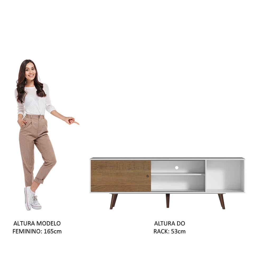 Rack Madesa Dubai para TV até 65 Polegadas com Pés - Branco/Rustic/Rustic