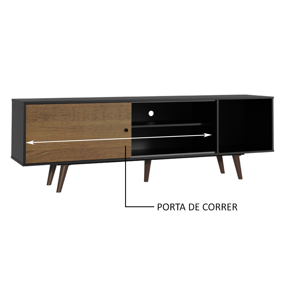 Rack Madesa Dubai para TV até 65 Polegadas com Pés - Preto/Rustic/Rustic