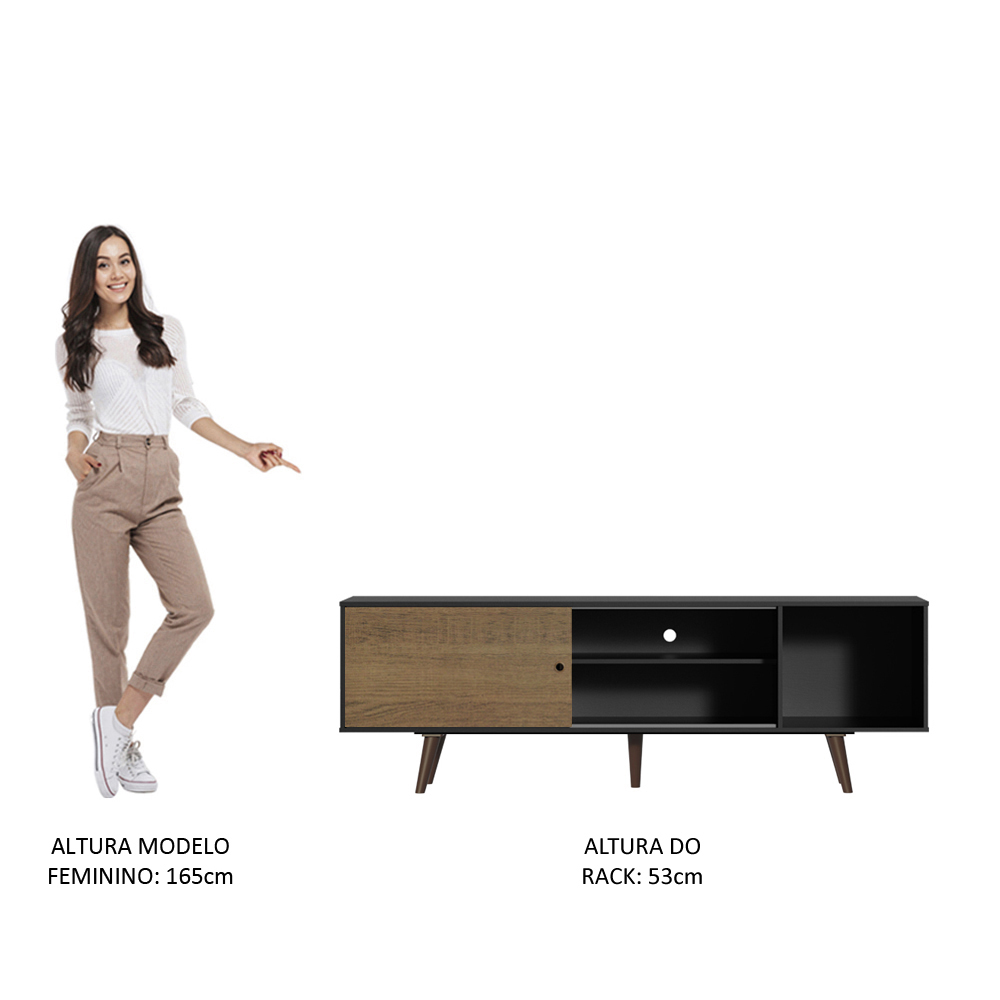 Rack Madesa Dubai para TV até 65 Polegadas com Pés - Preto/Rustic/Rustic