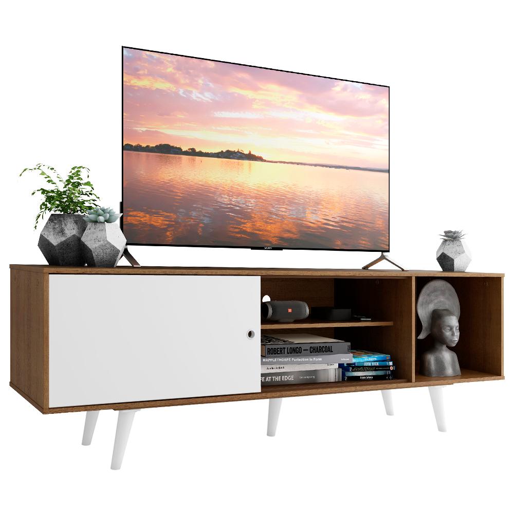 Rack Madesa Dubai para TV até 65 Polegadas com Pés - Rustic/Branco/Branco