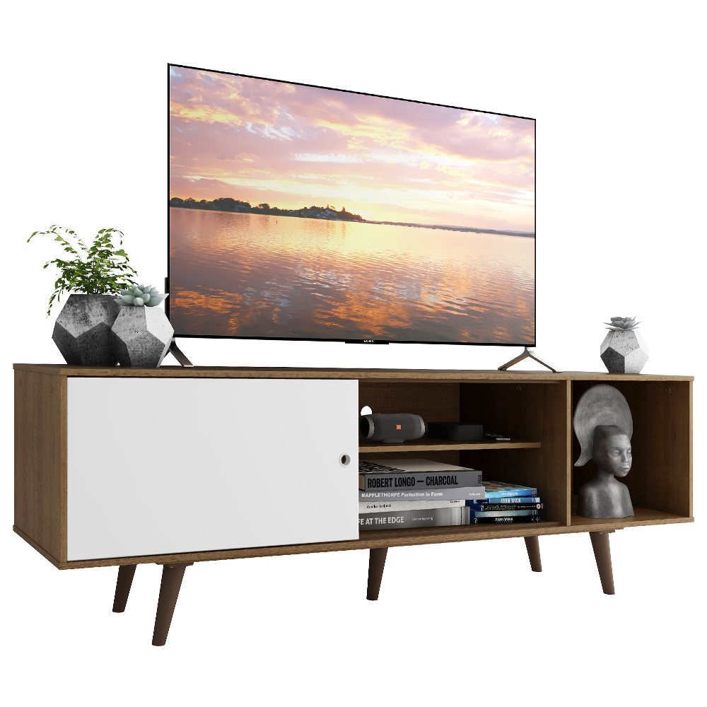 Rack Madesa Dubai para TV até 65 Polegadas com Pés - Rustic/Branco/Rustic