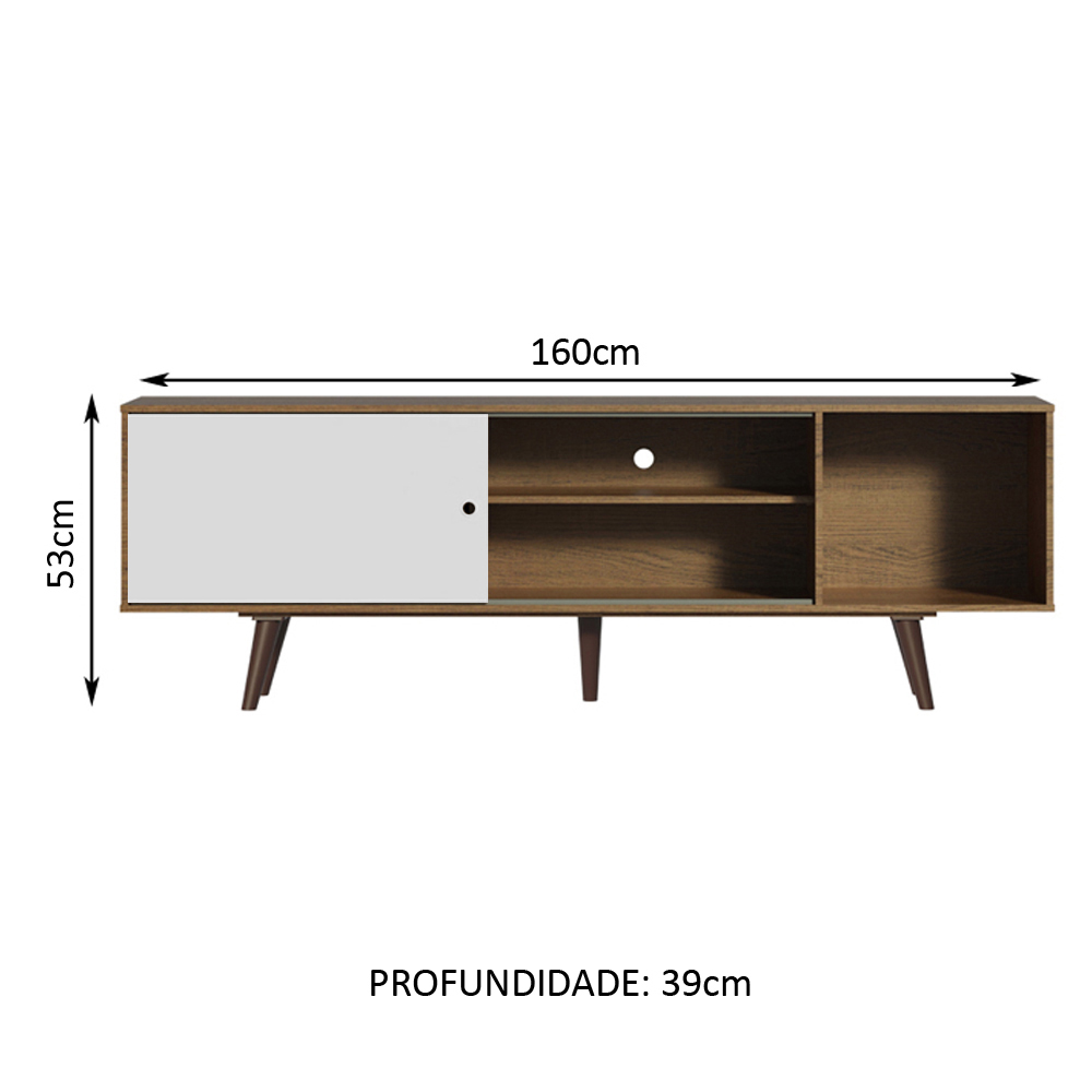 Rack Madesa Dubai para TV até 65 Polegadas com Pés - Rustic/Branco/Rustic