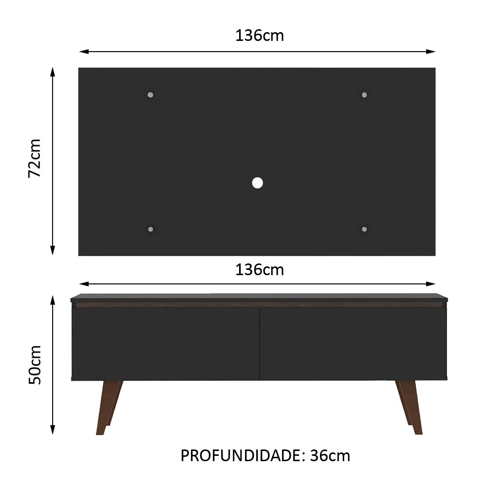 Rack Madesa Le Mans e Painel para TV até 55 Polegadas 2 Portas - Preto