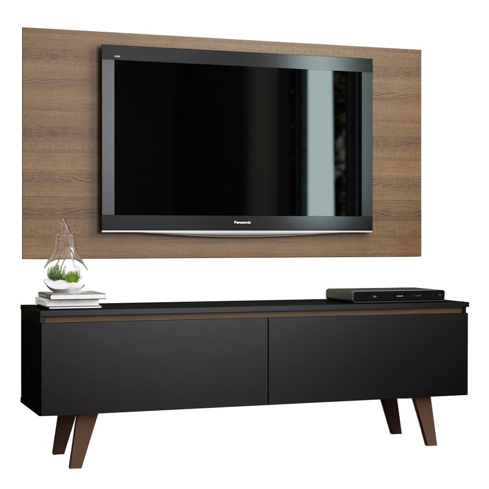 Rack Madesa Le Mans e Painel para TV até 55 Polegadas 2 Portas - Rustic/Preto