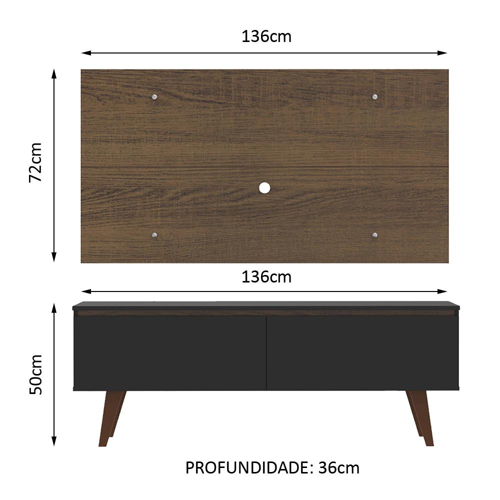 Rack Madesa Le Mans e Painel para TV até 55 Polegadas 2 Portas - Rustic/Preto