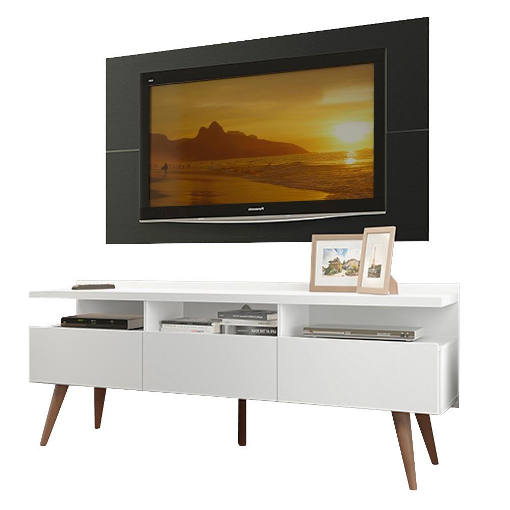 Rack Madesa Londres e Painel para TV até 55 Polegadas - Branco/Preto