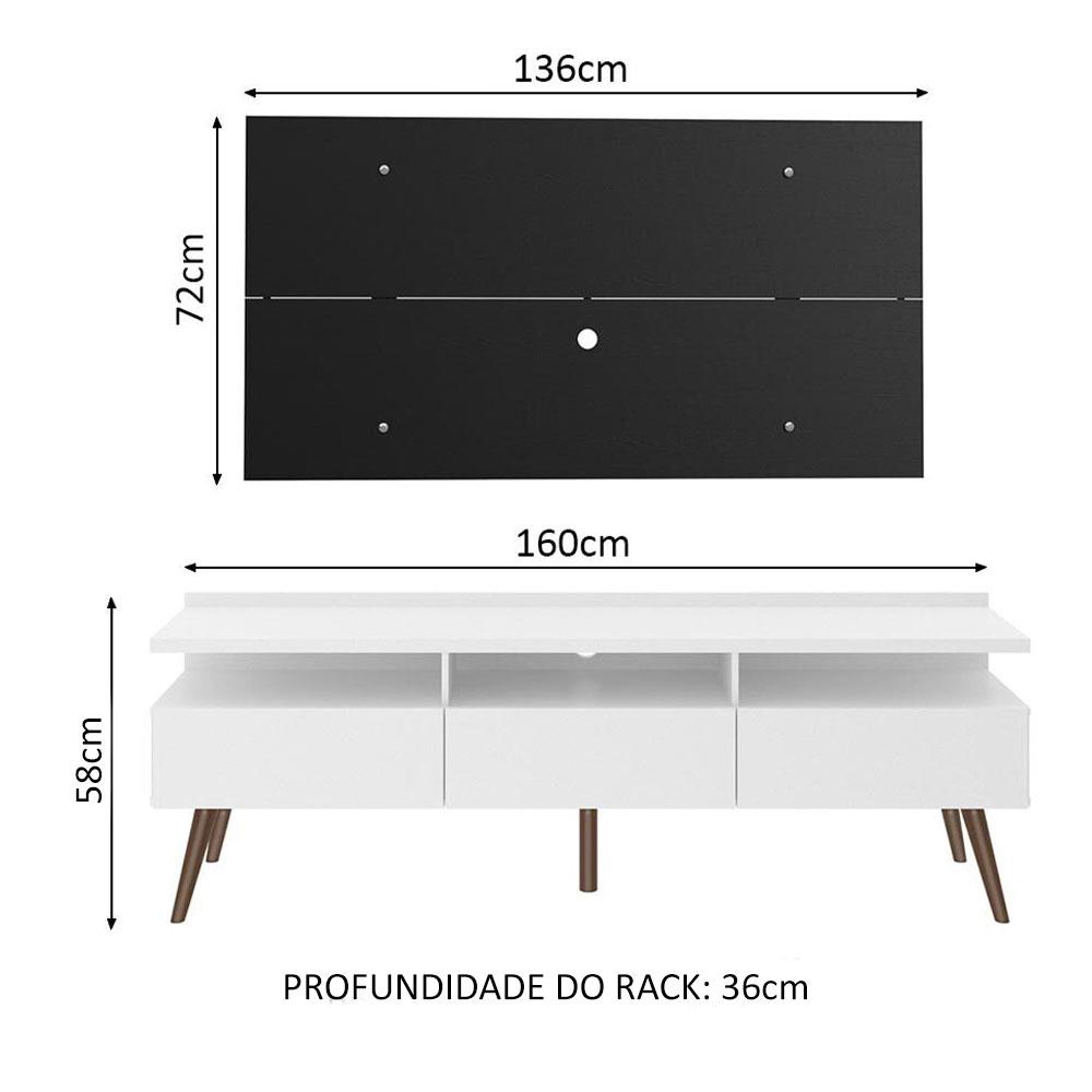 Rack Madesa Londres e Painel para TV até 55 Polegadas - Branco/Preto