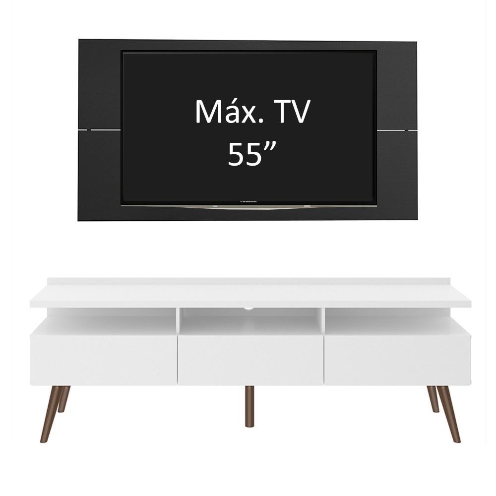 Rack Madesa Londres e Painel para TV até 55 Polegadas - Branco/Preto