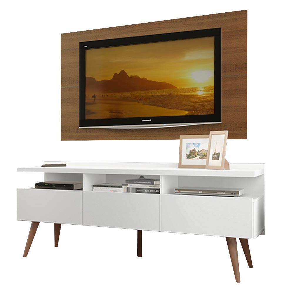 Rack Madesa Londres e Painel para TV até 55 Polegadas - Branco/Rustic