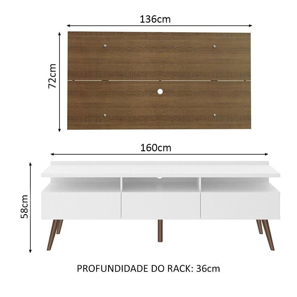 Rack Madesa Londres e Painel para TV até 55 Polegadas - Branco/Rustic