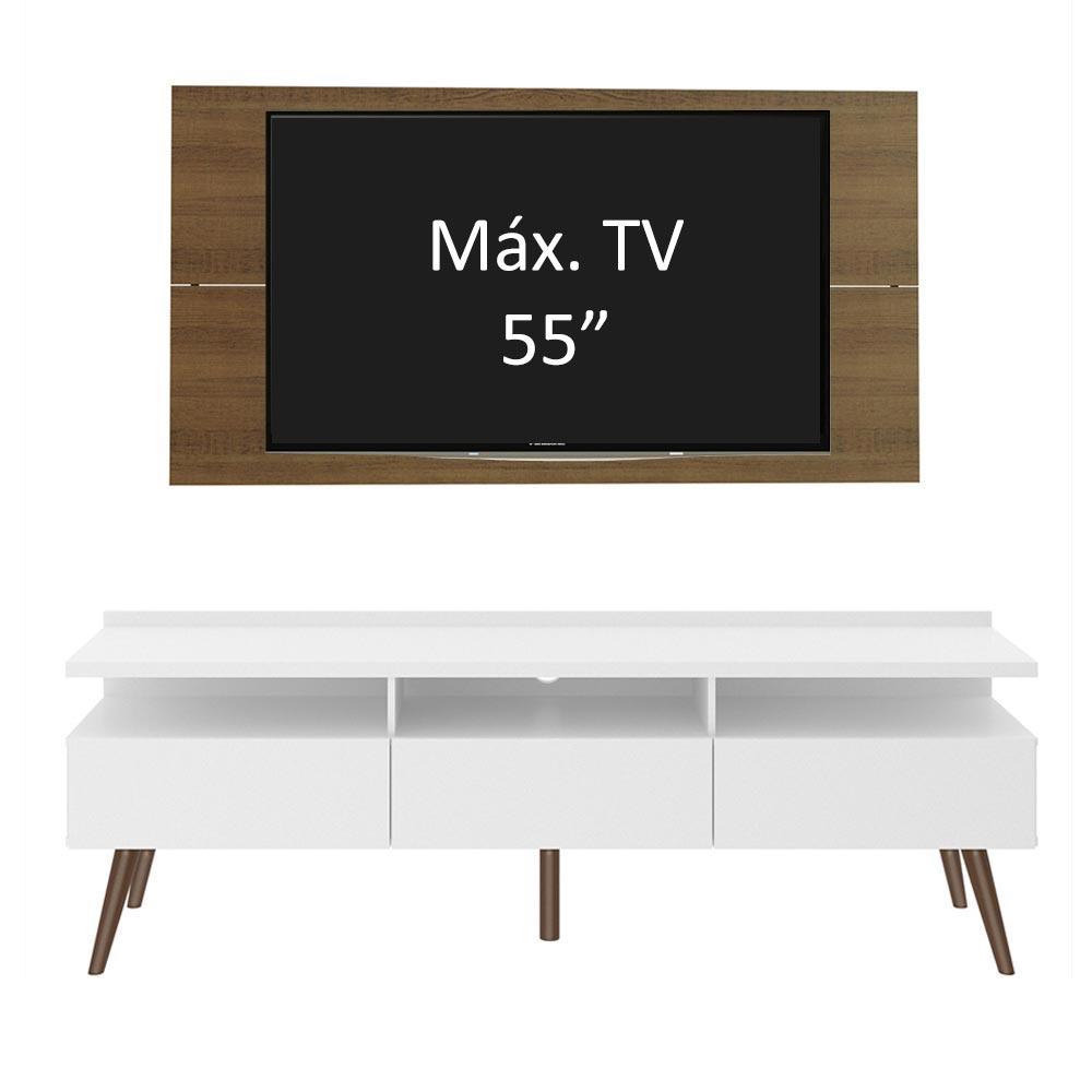 Rack Madesa Londres e Painel para TV até 55 Polegadas - Branco/Rustic