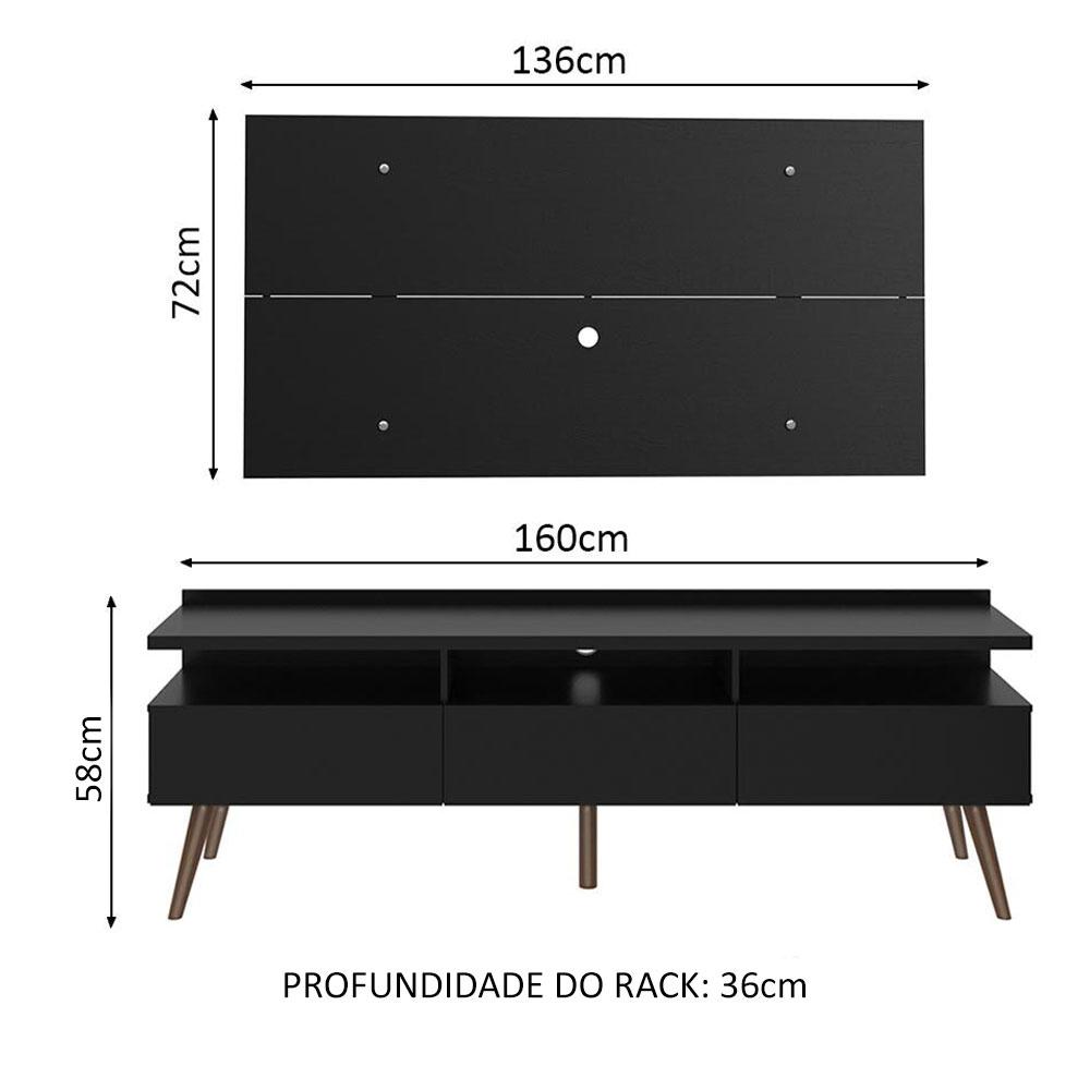 Rack Madesa Londres e Painel para TV até 55 Polegadas - Preto
