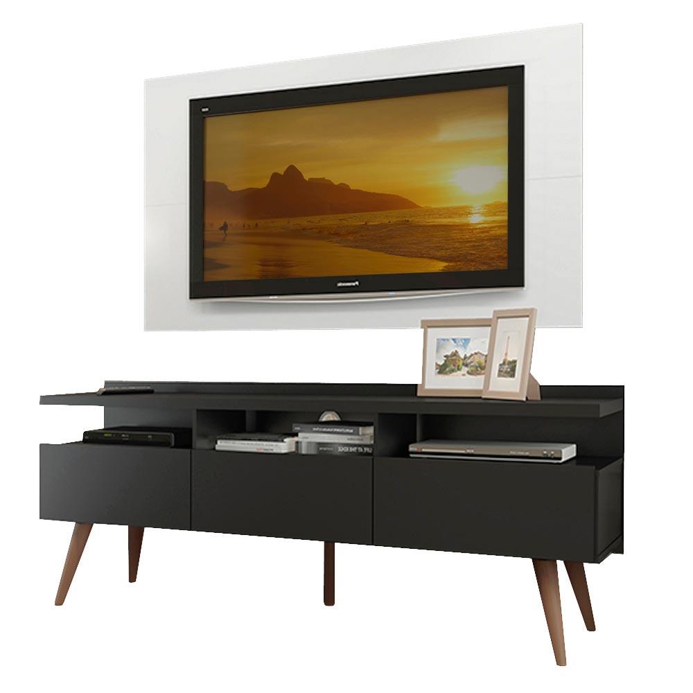 Rack Madesa Londres e Painel para TV até 55 Polegadas - Preto/Branco