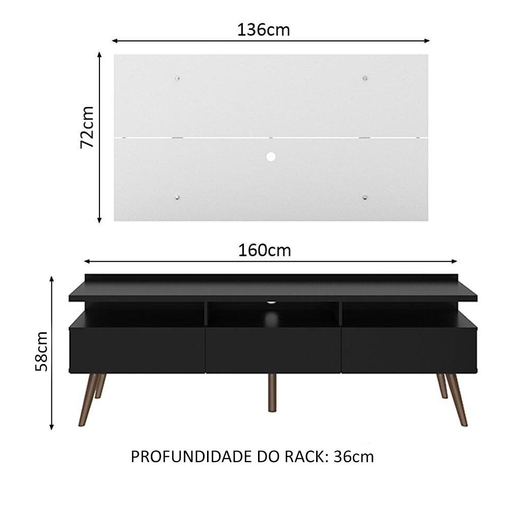 Rack Madesa Londres e Painel para TV até 55 Polegadas - Preto/Branco