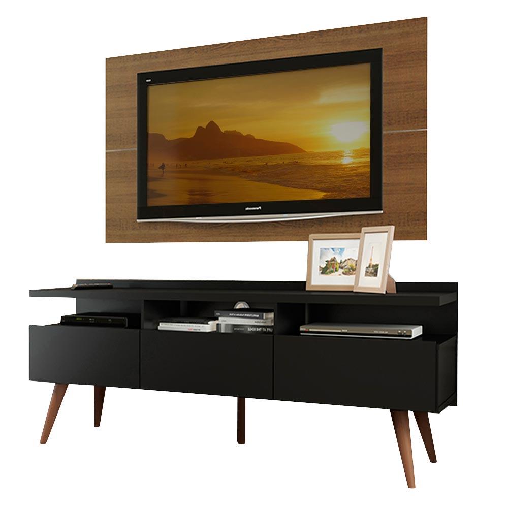 Rack Madesa Londres e Painel para TV até 55 Polegadas - Rustic/Preto