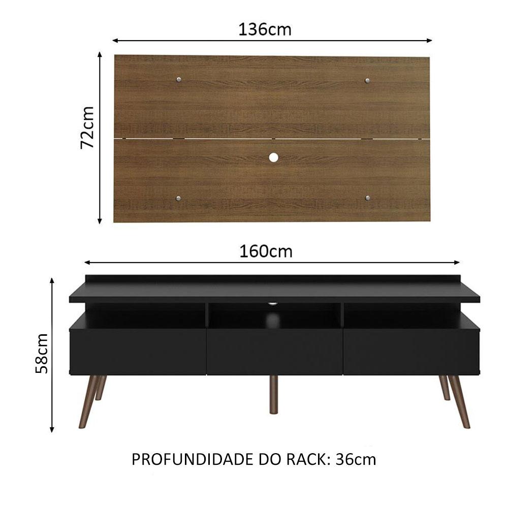 Rack Madesa Londres e Painel para TV até 55 Polegadas - Rustic/Preto