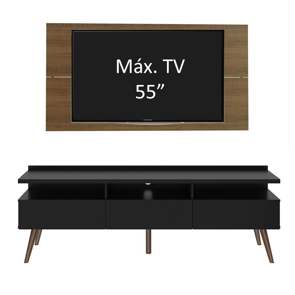 Rack Madesa Londres e Painel para TV até 55 Polegadas - Rustic/Preto