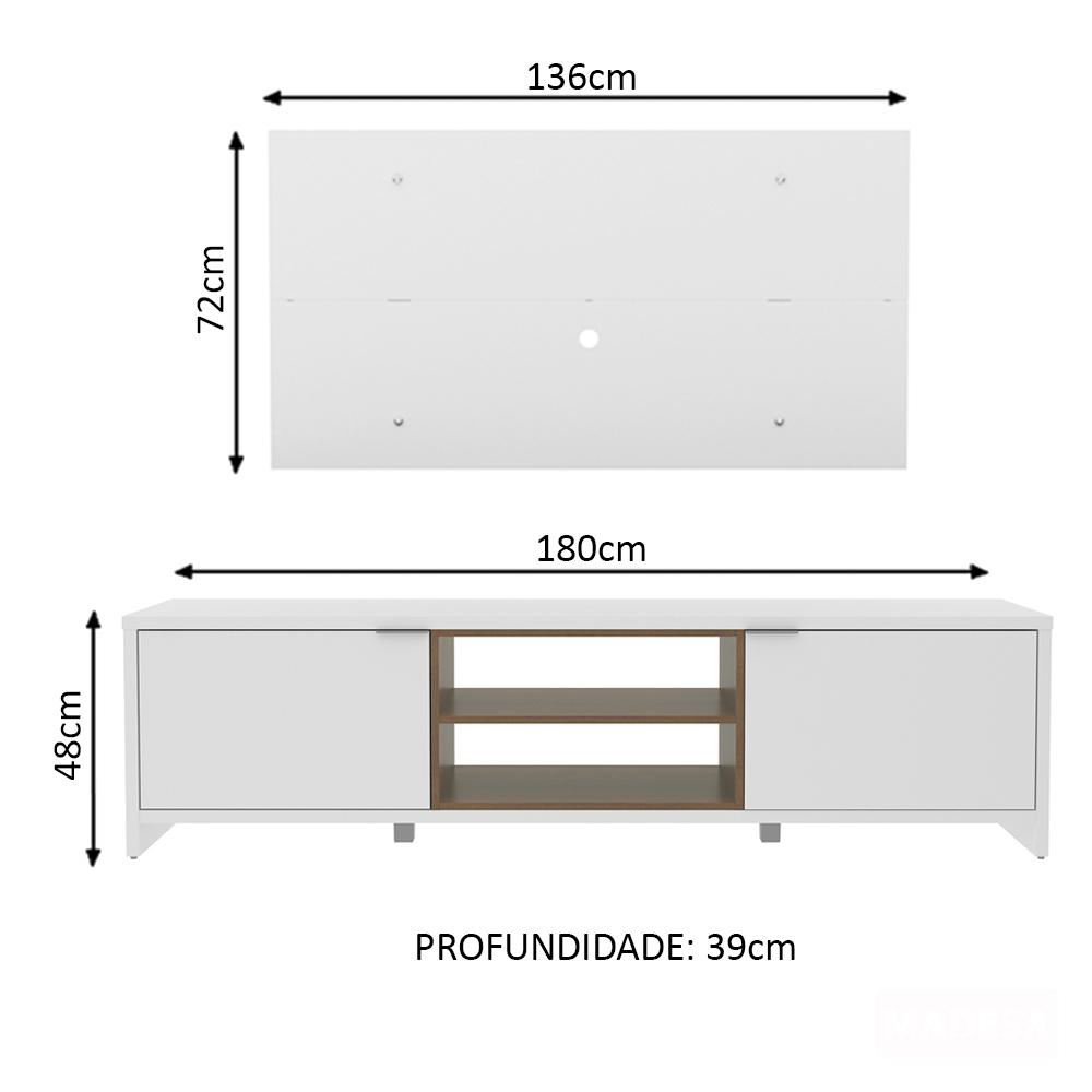 Rack Madesa Metz e Painel para TV até 55 Polegadas - Branco/Rustic