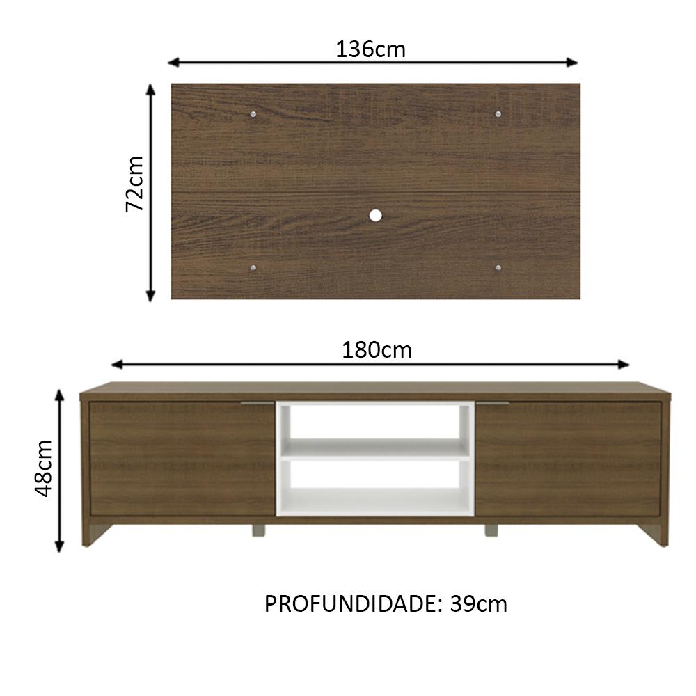 Rack Madesa Metz e Painel para TV até 55 Polegadas - Rustic/Branco/Rustic