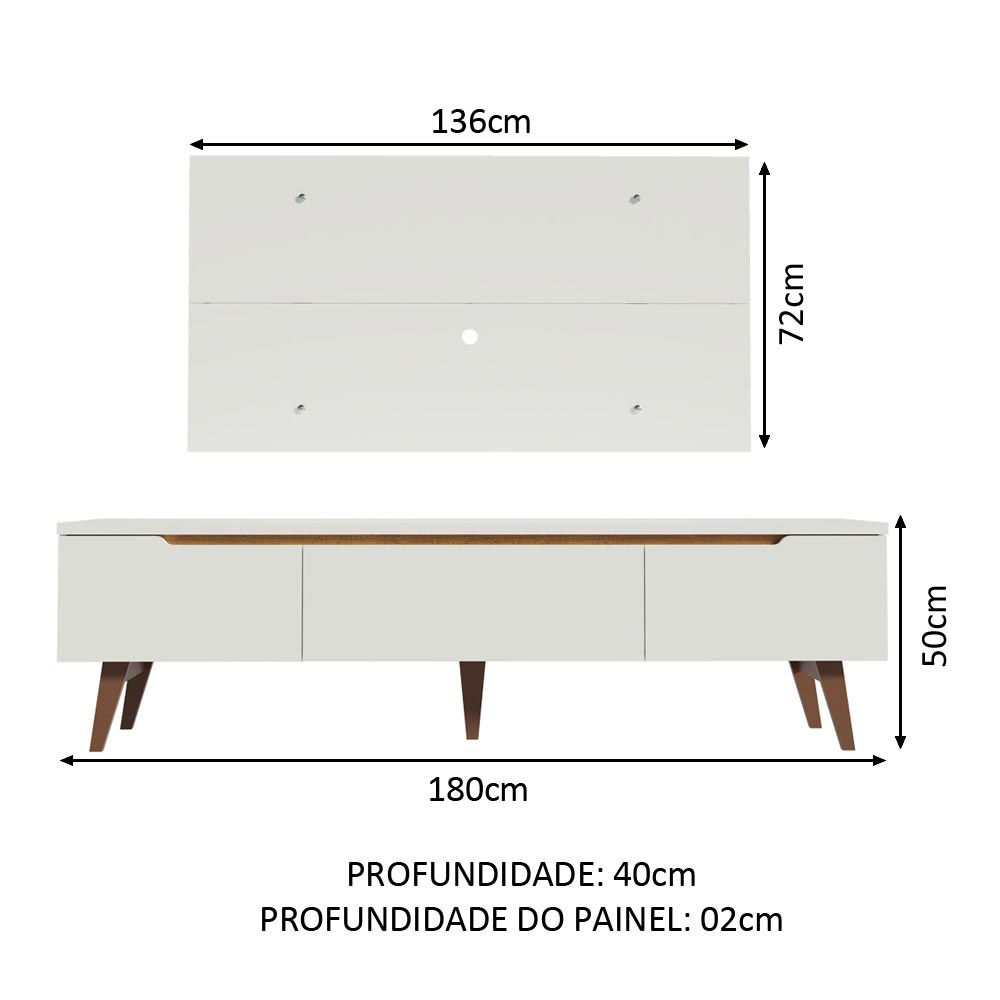 Rack Madesa Reims e Painel para TV até 55 Polegadas 2 Portas e 1 Gaveta - Branco