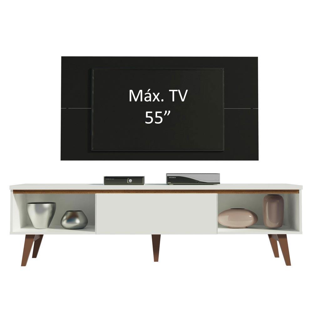 Rack Madesa Reims e Painel para TV até 55 Polegadas 2 Portas e 1 Gaveta - Branco/Preto