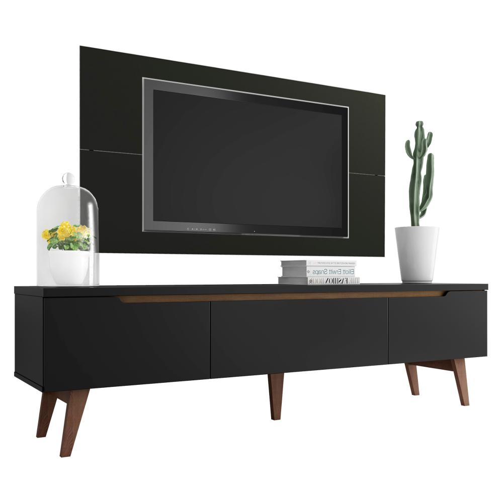 Rack Madesa Reims e Painel para TV até 55 Polegadas 2 Portas e 1 Gaveta - Preto