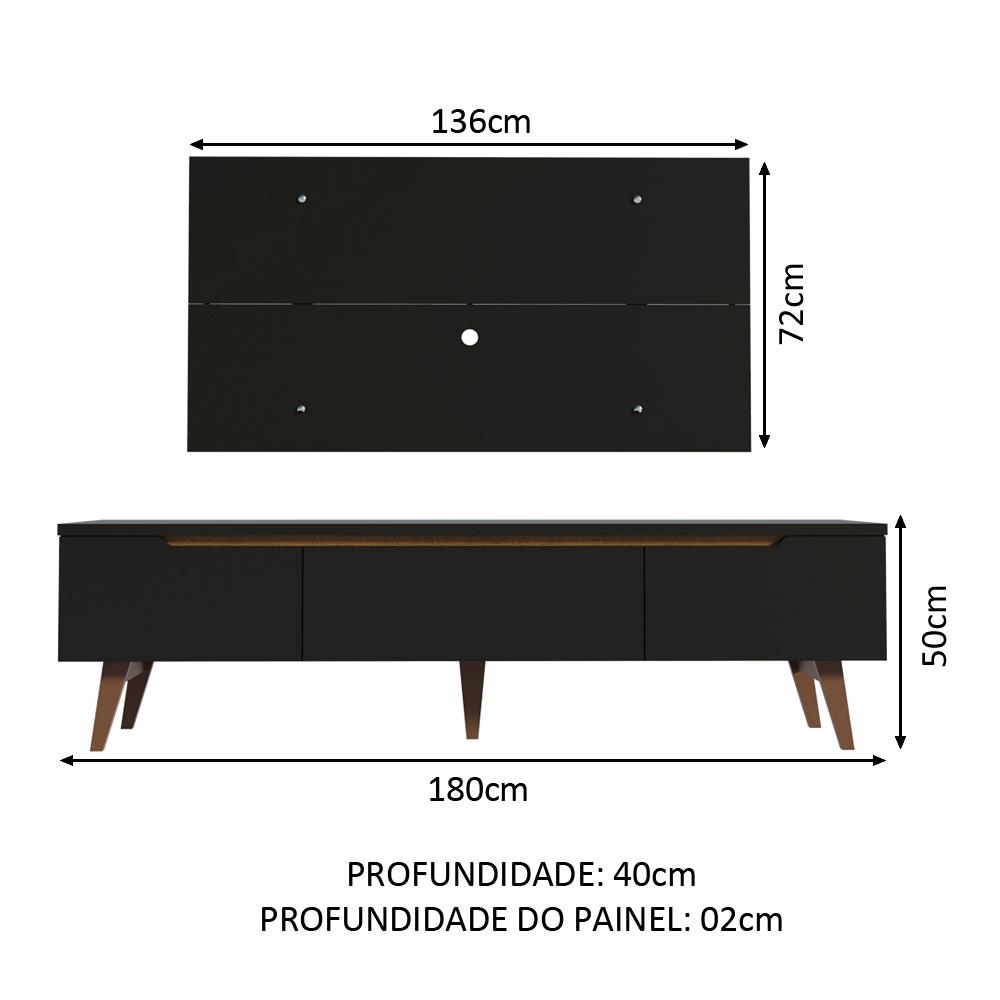 Rack Madesa Reims e Painel para TV até 55 Polegadas 2 Portas e 1 Gaveta - Preto