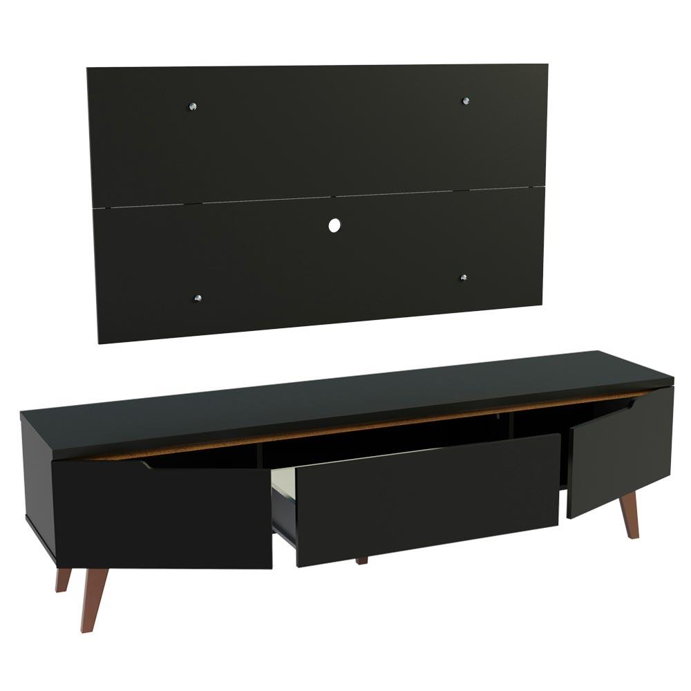 Rack Madesa Reims e Painel para TV até 55 Polegadas 2 Portas e 1 Gaveta - Preto