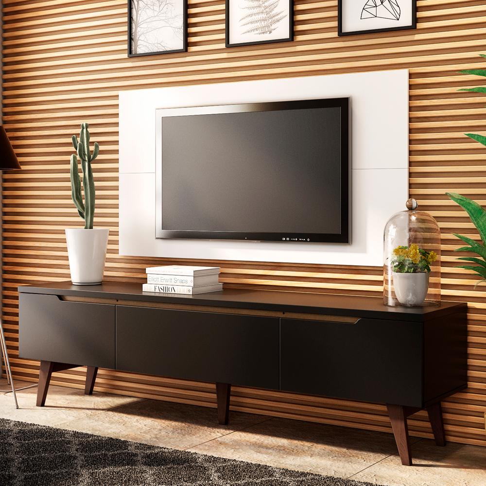 Rack Madesa Reims e Painel para TV até 55 Polegadas 2 Portas e 1 Gaveta - Preto/Branco